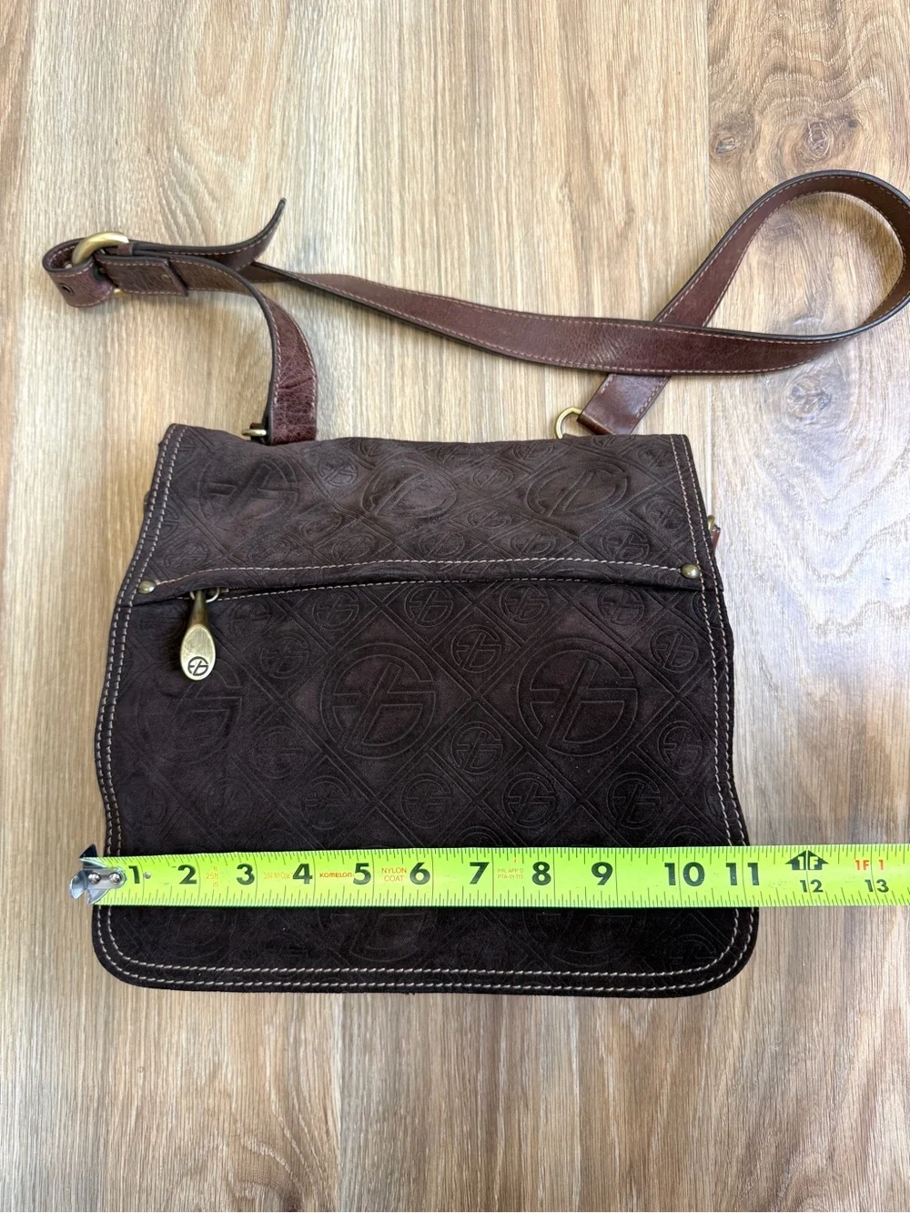 Francesco Biasia Embossed Brown Leather Shoulder Crossbody Bag